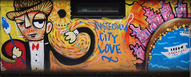 Amsterdam, grafiti, seni, Belanda, vandalisme, semprot, dinding rumah