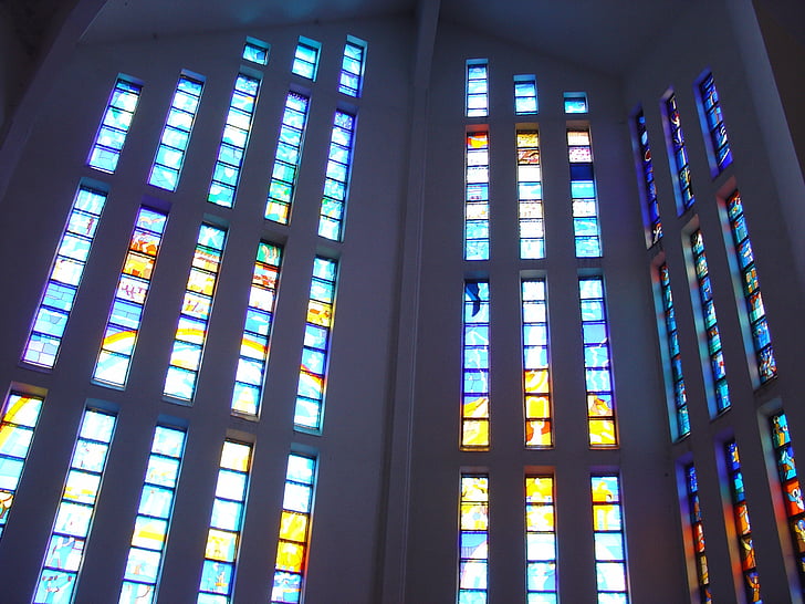 church, the interior of the, stained glass window, interior of the church, faith, the art of, the altar
