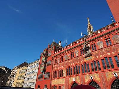 Hôtel de ville de Bâle, façade, Hôtel de ville, Basel, bâtiment, architecture, rouge