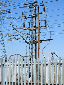 pylon, kablar, elektricitet, staket, metall, energi, makt