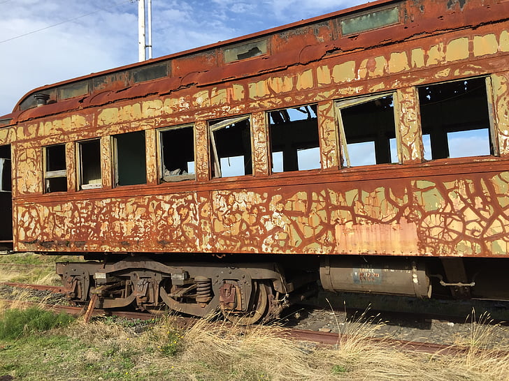 Rusted, tren, ferrocarril, òxid, abandonat, pista del ferrocarril, transport