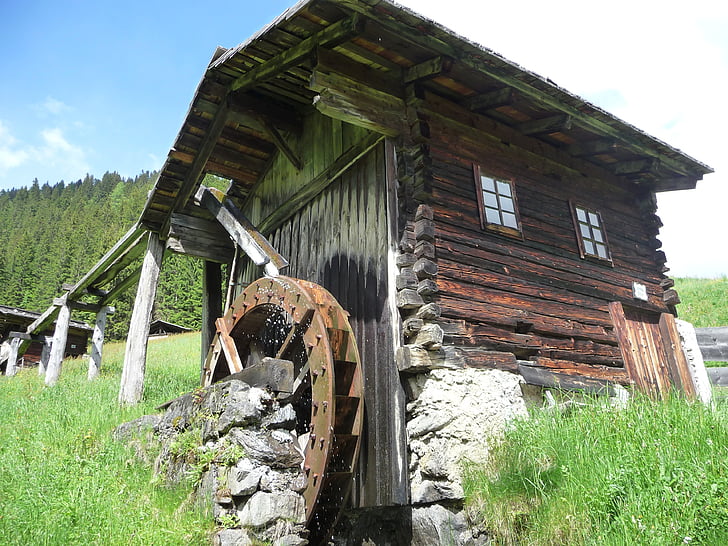 waterwheel, vízimalom, fa, régi, természet, a múltban, Ausztria