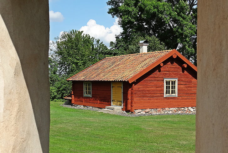 røde cottage, gamle sommerhus, landskab, Sverige, arkitektur, hus, gamle