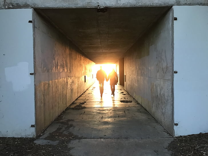 tunnelin, siluetti, valo, underground, mysteeri, kävely, henkilö