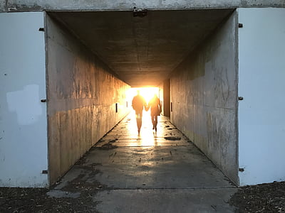 tunnel, silhouette, lumière, underground, mystère, marche, personne