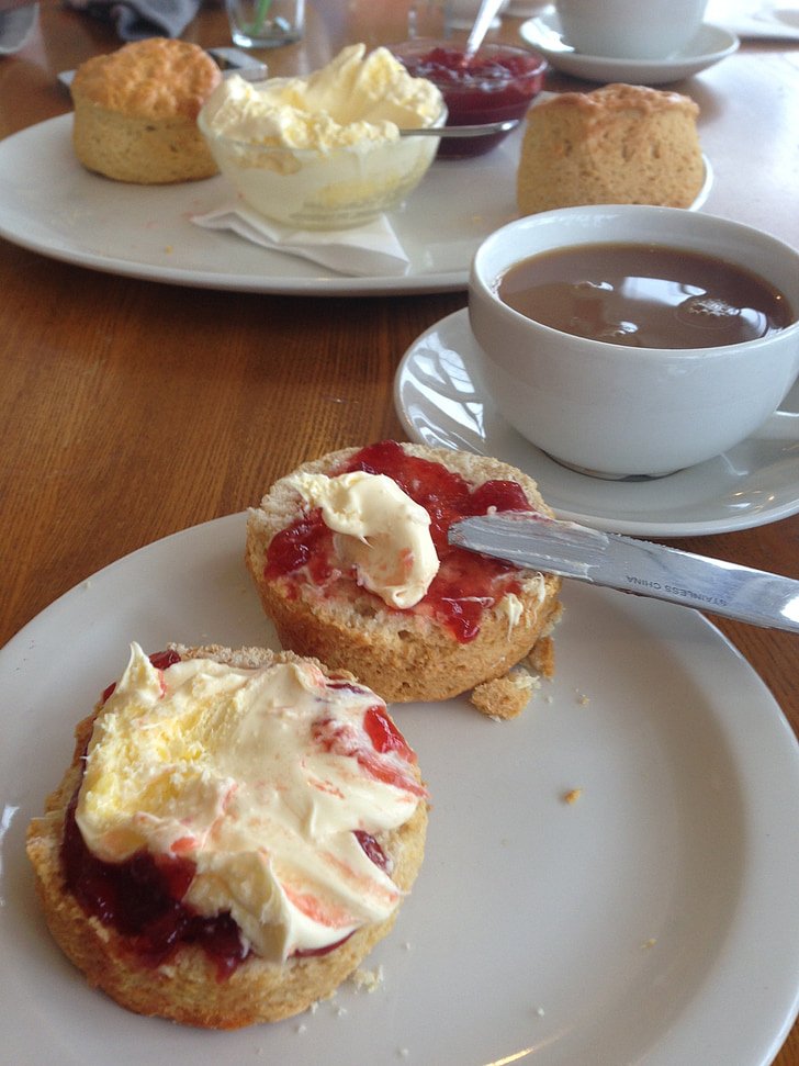 snídaně, čaj se smetanou, Jam, Cream, čaj, hustá, britské