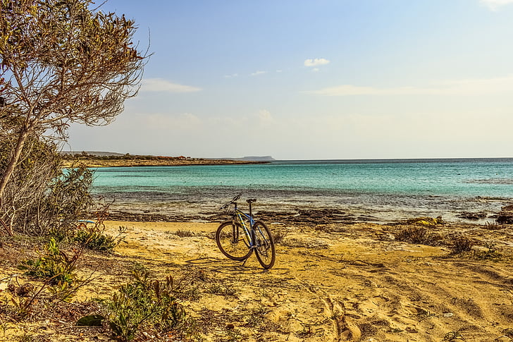 beach, sea, horizon, bike, landscape, scenery, ayia napa