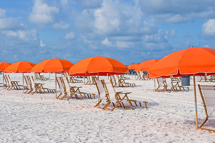 Parasolki, Plaża, krajobraz, piasek, wakacje, Turystyka, krzesła z plaży