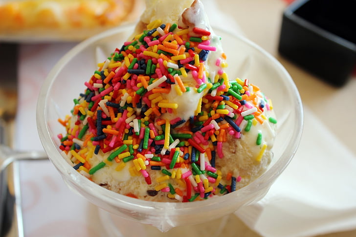 sorvete, doces, Sprinkles, sobremesa, doces coloridos, doces, comida