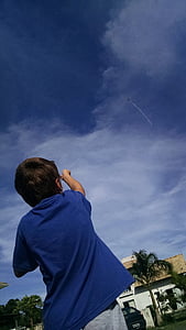 boy, kite, child, child playing, sky, playing with wind, play