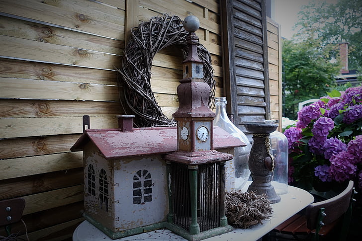 Delft serviesje, vogelhuisje, decoratie, hout - materiaal