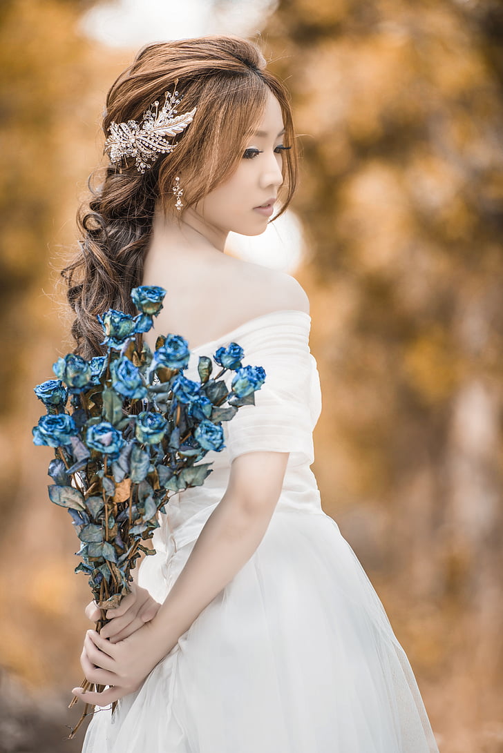 χαρακτήρα, δάσος, γυναίκα, λευκό φόρεμα, νύφη, Γάμος, Ασία