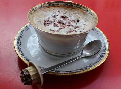 Café au lait, kaffe, kafé, kaffekopp, cappuccino, milchschaum, drikke