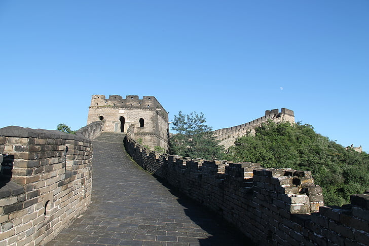 great wall, great wall kell mutianyu, Hiina, Kui sa oled see, sinine taevas ja valged pilved, suvel, mutianyu