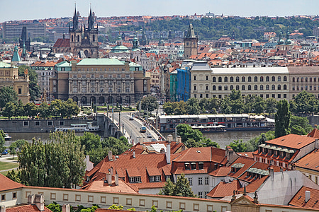 Прага, вид на город, сверху, дома, Чешская Республика