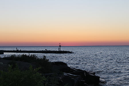 evening, sunset, green bay, sunset sky, silhouette