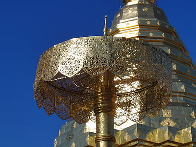 Tempio, Thailandia, schermo, metallo, oro, Buddismo, architettura