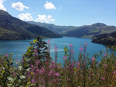 landschap, Lake, berg, dam van roselend, Savoie, natuur, zomer