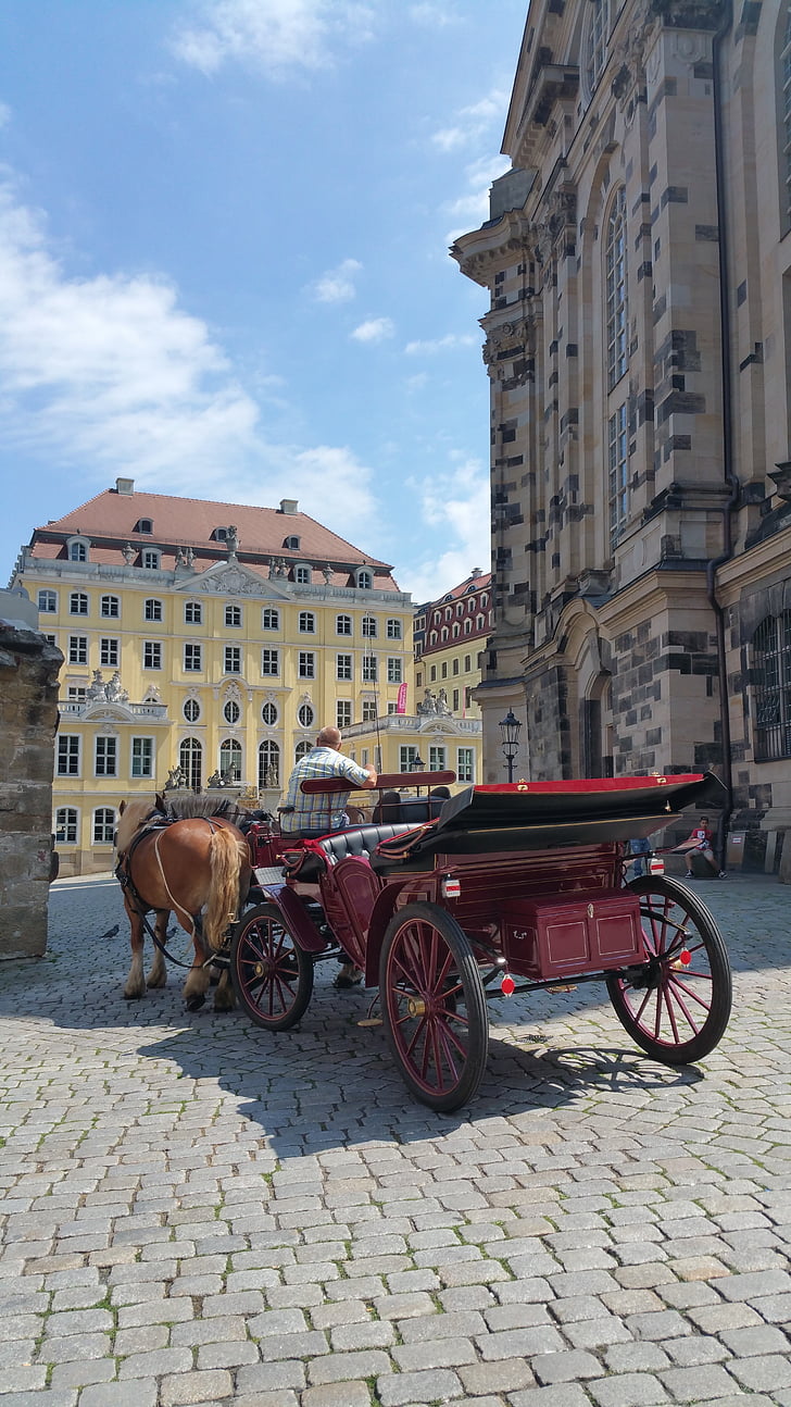 Dresden, cerkev, Dresden frauenkirche, Frauenkirche, voziček, konj