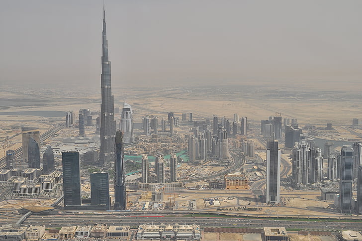 Burj, Khalifa, Dubaj, letecký, pohled, Architektura, budovy