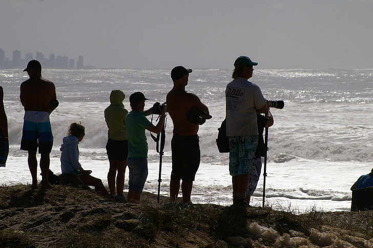 pessoas, fotógrafos, silhuetas, Costa, mar, oceano, câmeras