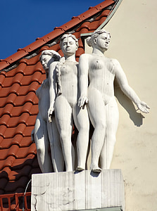Bydgoszcz, esculturas, estátuas, arte-final, Polônia, nua, mulheres