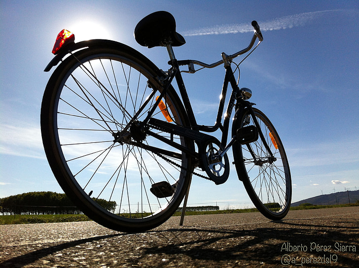 cykel, cykel, gamla, cyklar, solnedgång, cyklist, Road
