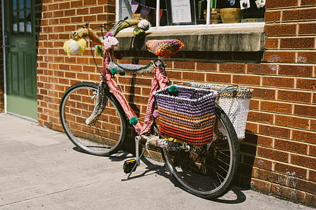 篮子, 自行车, 自行车, 路面, 车轮, 街道, 城市场景
