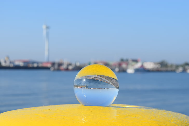 borkum, marina, ball, yellow, blue, sky, water
