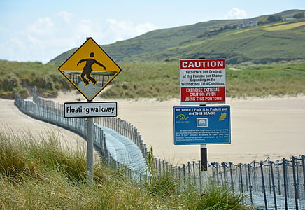 标志, 符号, 路标, 浮动码头, web, 警告, 海滩