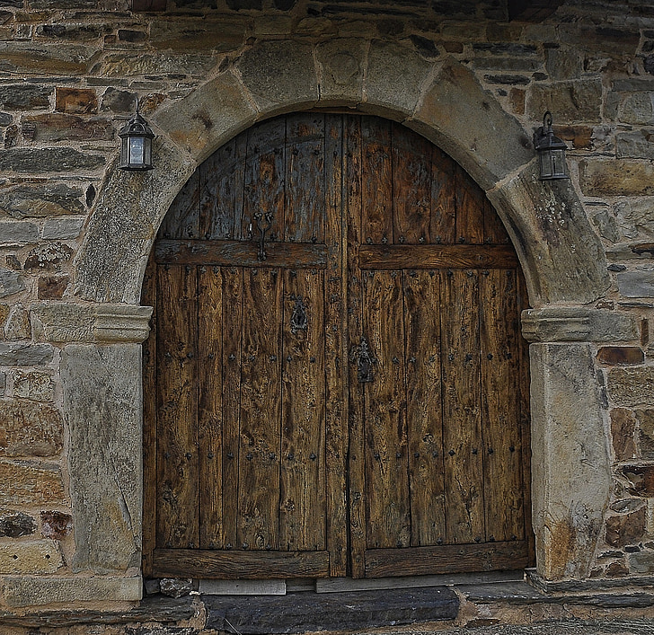 puertas dobles, madera desnuda, entrada, salida, arco, arco, edificio