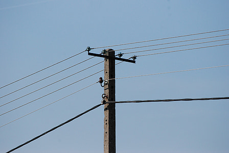 Pol, actual, cables, alta tensió, electricitat, cable, línia de poder