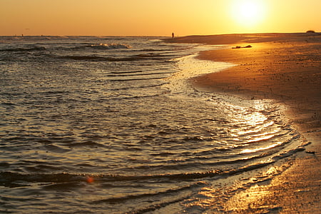 Seascape, zachód słońca, Ocean, Słońce, Plaża, piasek, Wybrzeże