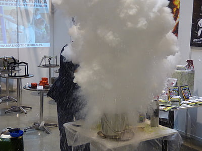experiência, ciência, a erupção, Visualizar, nitrogênio líquido, fumaça, cientista