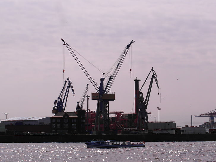 harbour cranes, port, hamburg, cranes
