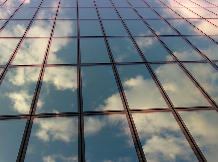 фасад, хмари, дзеркальне відображення, Архітектура, небо, Скло Фронт, скління