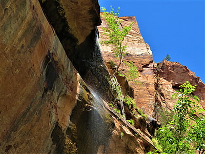 瀑布, 徒步旅行, 犹他州, 山, 岩石