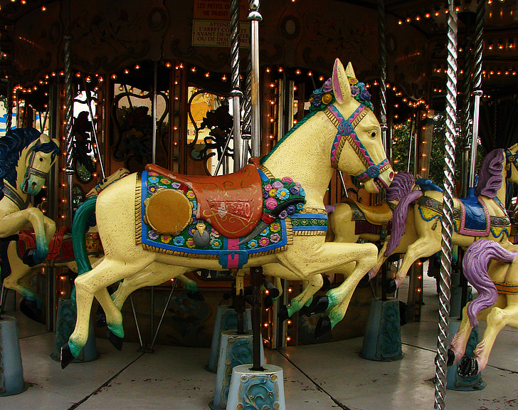 hest, tre, karusellen, retro, nostalgisk, Merry-Go-Round, Vintage