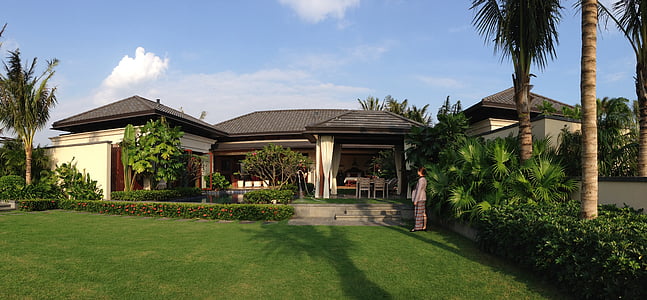 Villa, ruang hijau, rumah mewah, arsitektur, rumah, mewah, di luar rumah
