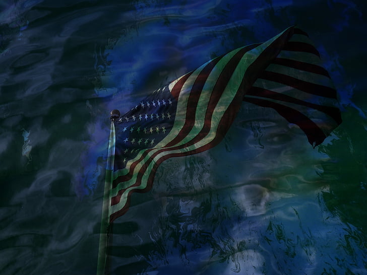 bandeira EUA, reflexão, água, espíritos, Pearl habor
