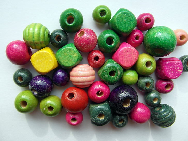 træ perler, farverige, farve, træ, perler, isoleret, kæde