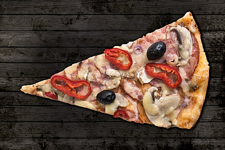 Pizza, plak van pizza, segment, Ham, kaas, bovenaanzicht, Moederbord