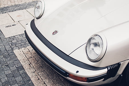 vit, Porsche, bil, Vintage, strålkastare, inga människor, närbild