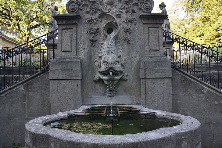 Fontaine, eau, sculpture, Zurich, baroque, jardin, Uni