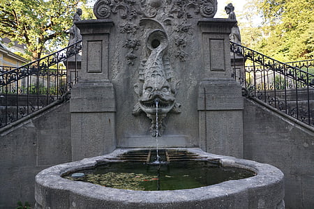 fontene, vann, skulptur, Zurich, barokk, hage, uni
