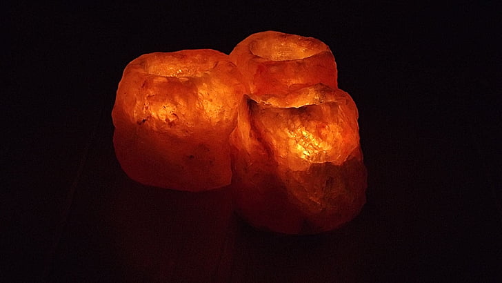 tri, narančasta, svijeće, potpuno novo, plamen, kamena, kamenje