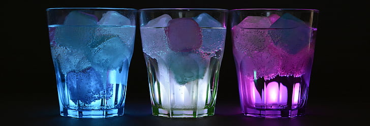 glasses, ice cubes, illuminated, drink, refreshment, cocktail, summer