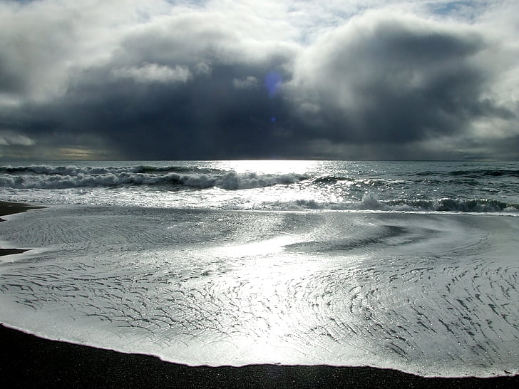 Alaska, Beach, Coast, rannikko, Ocean, pilvet, Sun