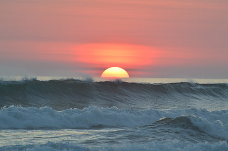 Sonnenuntergang, Ozean, Wasser, Wellen, tropische, Küste, im freien