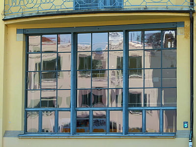 edificio, estilo Bauhaus, ventana, espejado, Weimar, vidrio, fachada